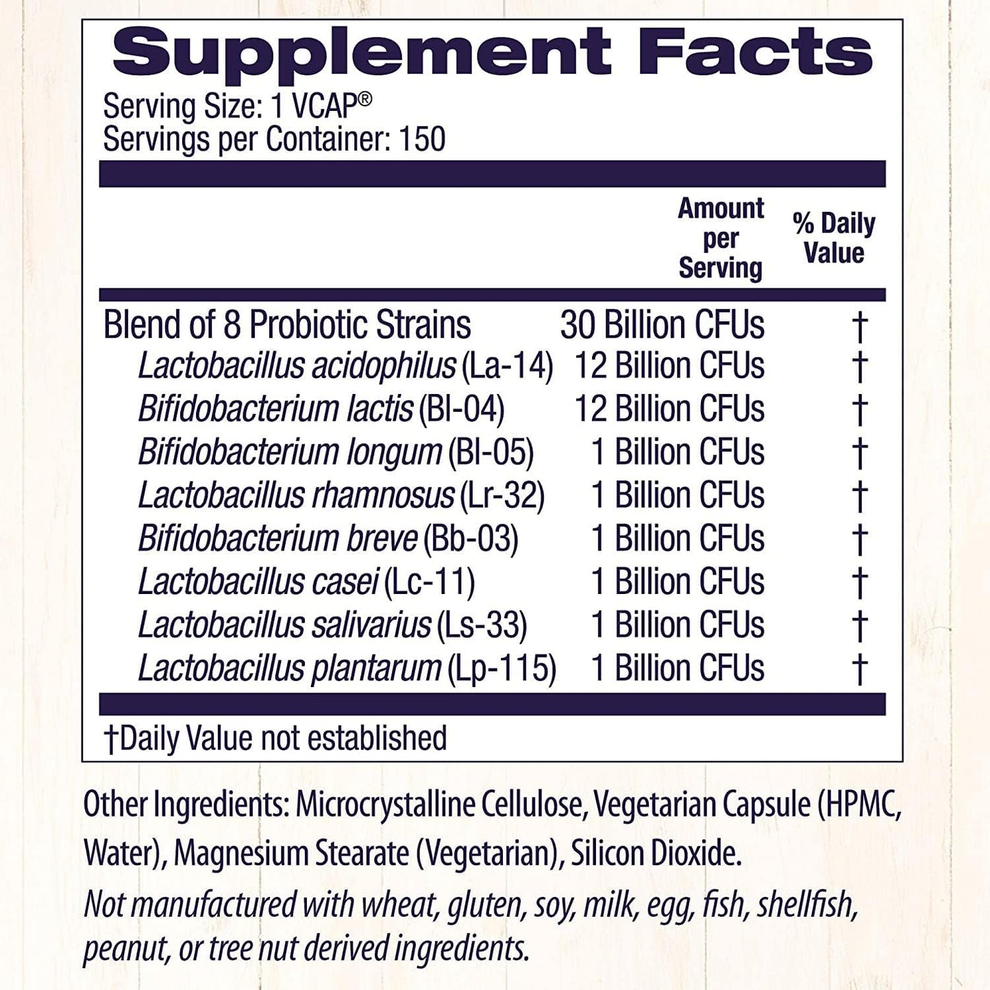 Healthy Origins 30 Billion Probiotic Supplement Facts