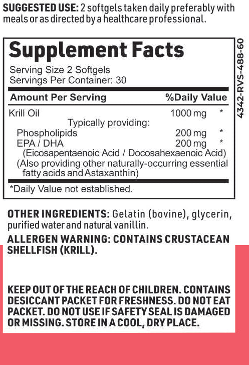 supplement facts label for Krill Oil softgels