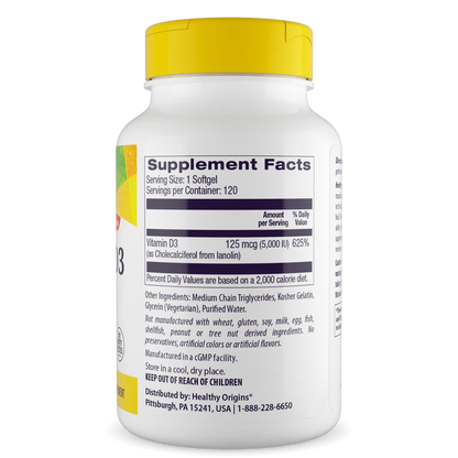 Healthy Origins Vitamin D3 5000IU  One Capsule Daily